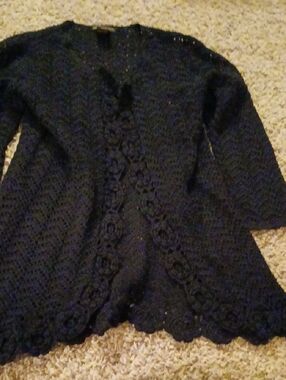 Black Crochet Openwork Women’s Cardigan Sweater